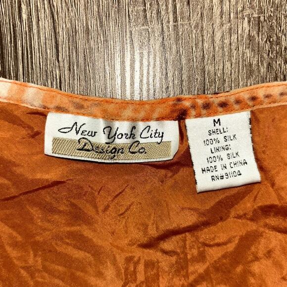 90s New York City Design Co Silk Blouse Orange Size Medium Y2k Groovy Trendy - Picture 3 of 3